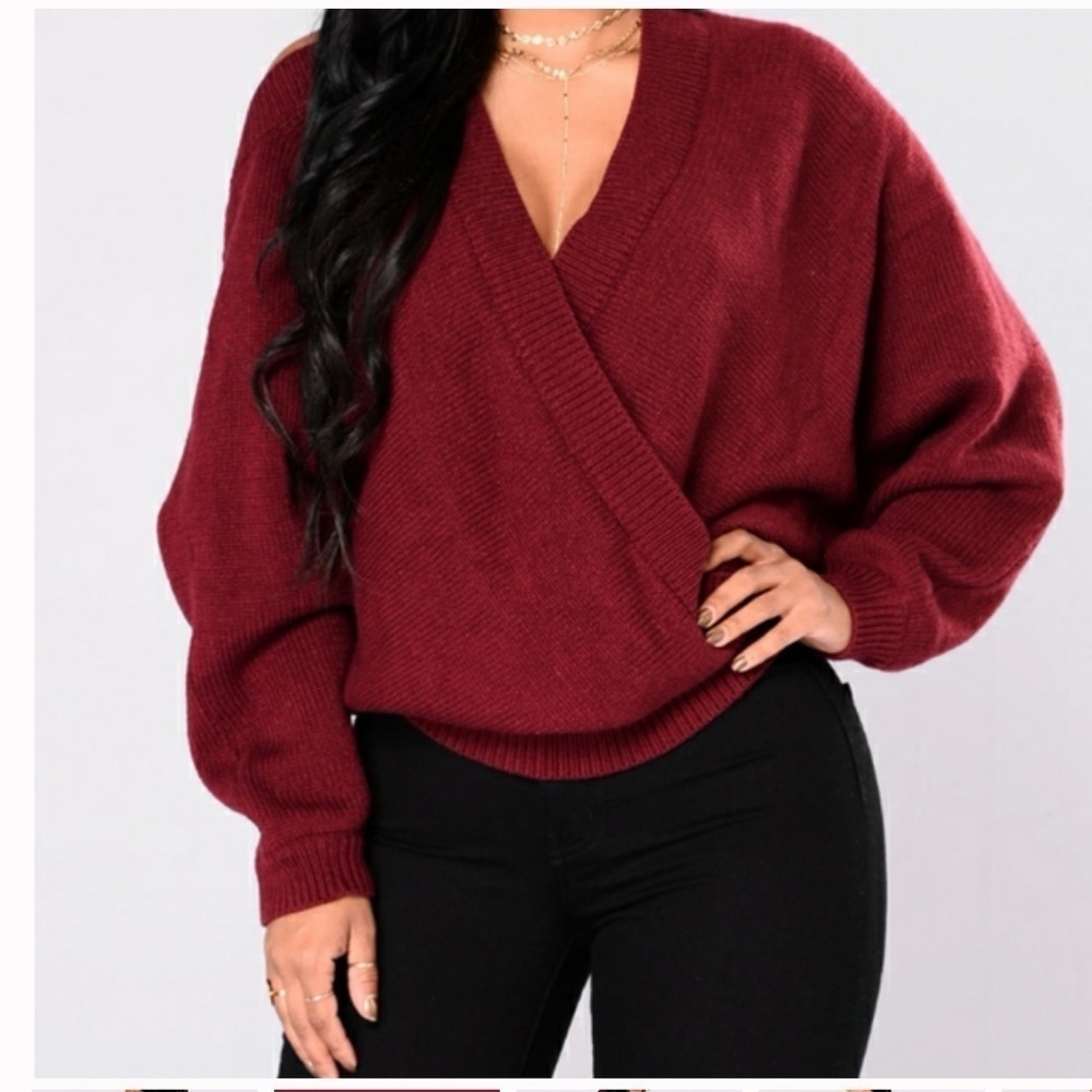 Fashion Nova Anne Marie Sweater Top-Burgundy